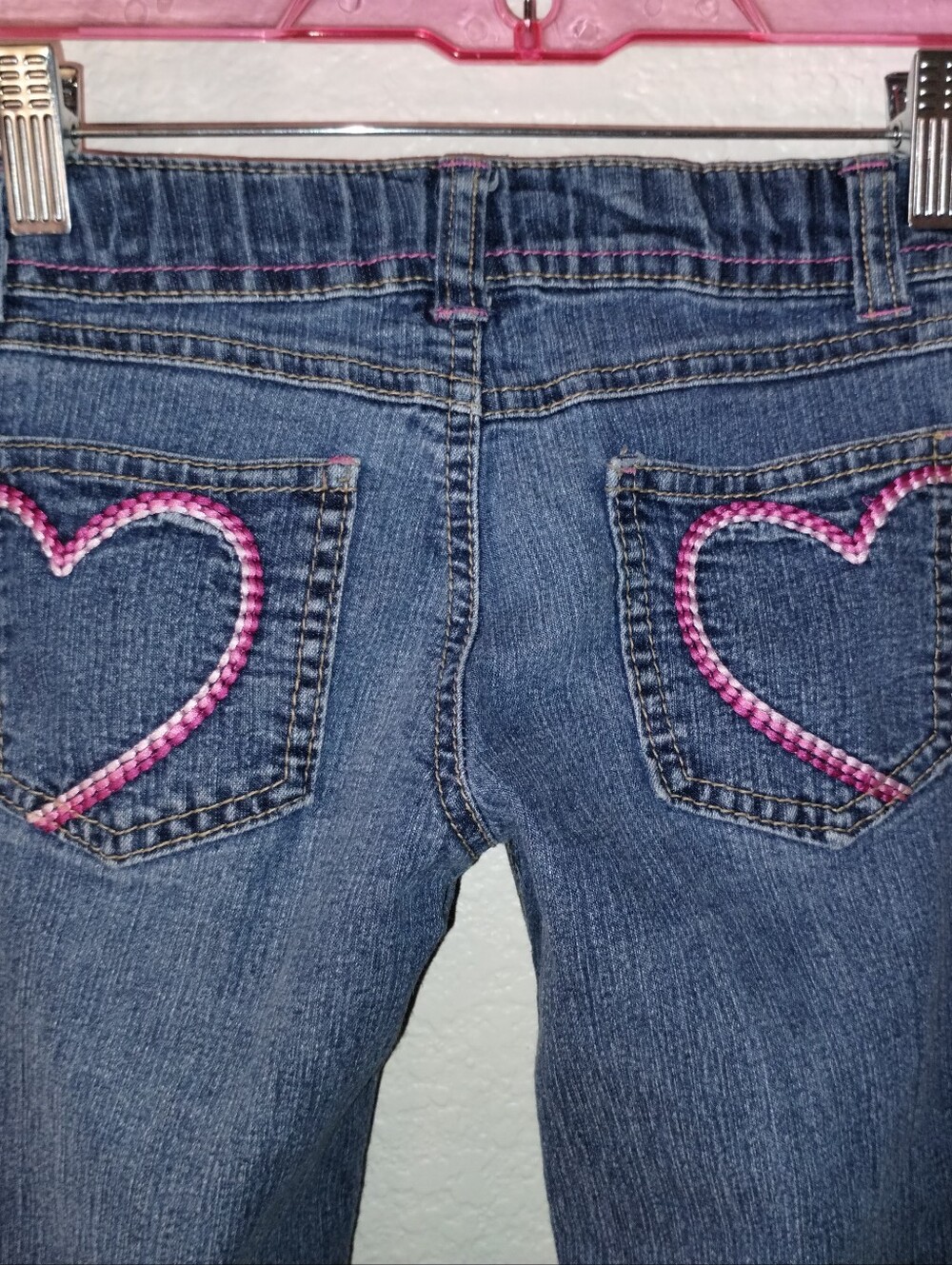 Jeans Pink Hearts Embroidered sz Girls 7 Bootcut
